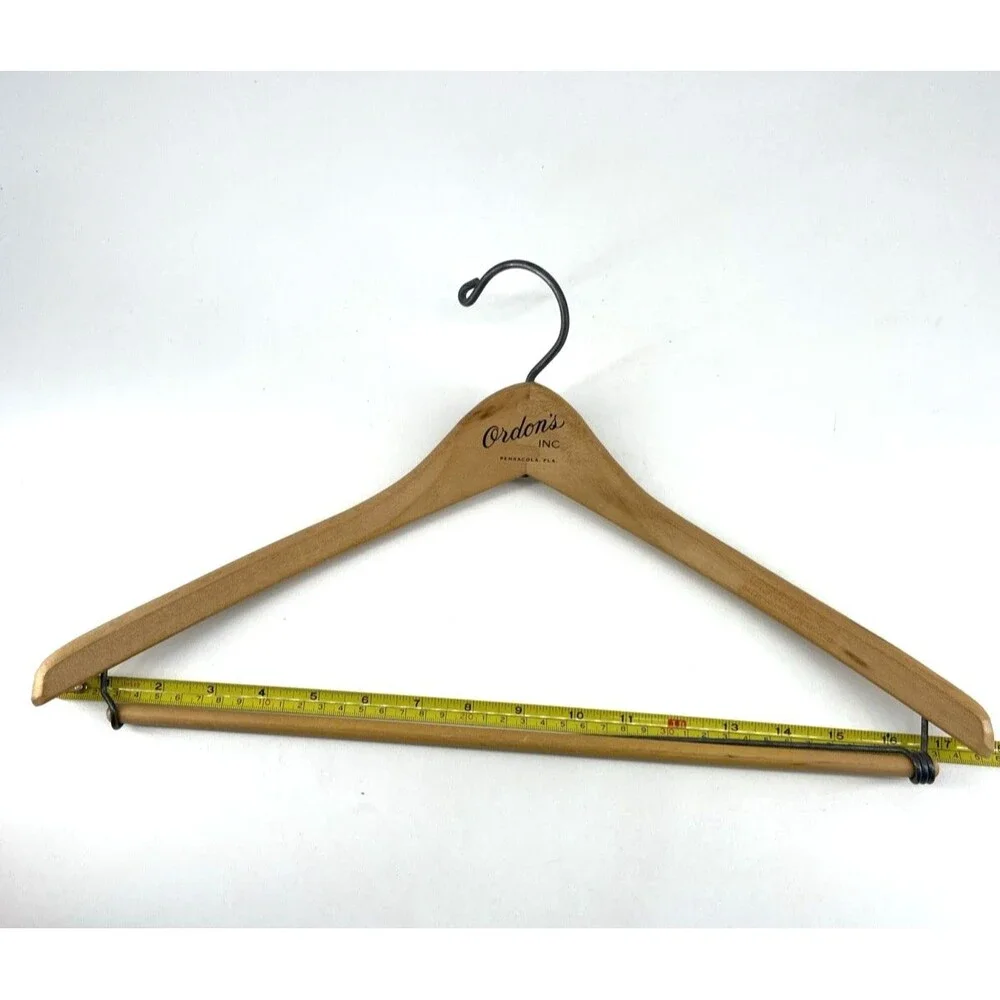 3 Ct VTG WISHBONE Wishbone-Shaped Wood Coat Suit Hangers Locking Pants Bar